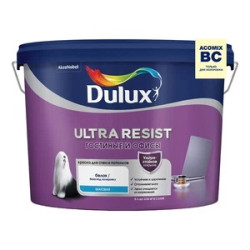 Краска моющаяся Dulux Ultra Resist гостиные и офисы база BС бесцветная 9 л Краска моющаяся Dulux Ultra Resist гостиные и офисы база BС бесцветная 9 л