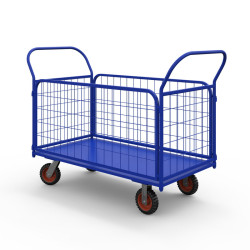 Тележка платформенная с сетчатыми бортами ТС 3 (г/п 600 кг, 1000x600 мм, колеса литая протекторная резина 160 мм) Тележка платформенная с сетчатыми бортами ТС 3 (г/п 600 кг, 1000x600 мм, колеса литая протекторная резина 160 мм)